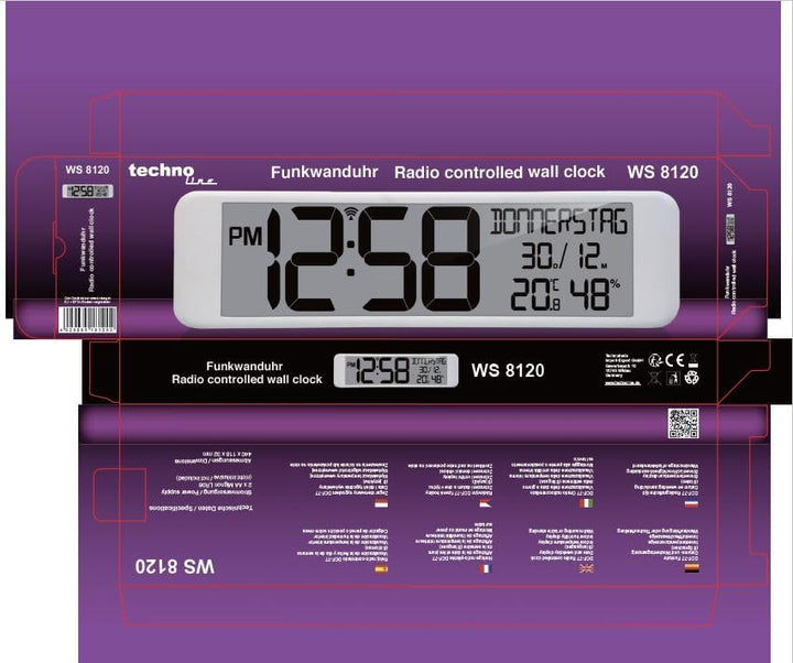 Technoline WS8120 - XXL Funkwanduhr digital, Temperatur- und Luftfeuchteanzeige, 44 cm