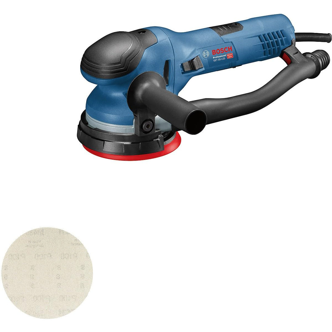 Bosch Professional Exzenterschleifer GET 55-125 (inkl. Schleifteller, 1xSchleifblatt, Schutzring, Au