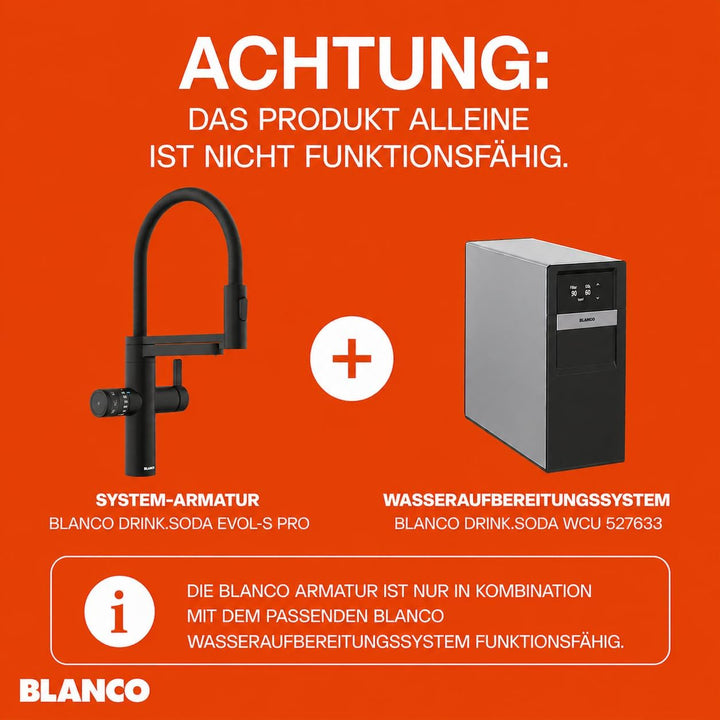 BLANCO drink.soda EVOL-S Pro | Soda Küchenarmatur in schwarz matt | Gekühltes Wasser in still, mediu