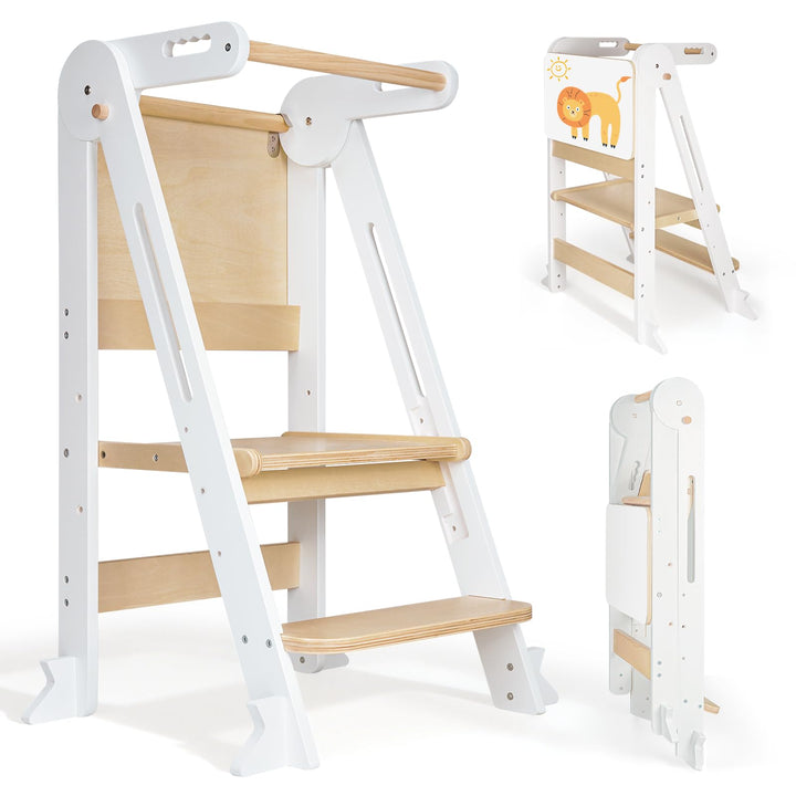 Lernturm Klappbar, Montessori Learning Tower, Multifunktionaler Lernturm ab 1 Jahr klappbar, Platzsp
