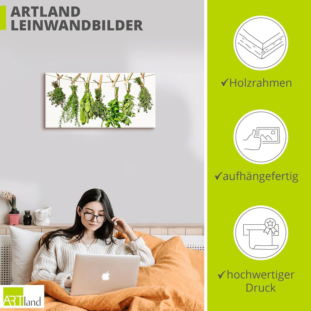 ARTland Leinwandbilder Wandbild Bild auf Leinwand 100x50 cm Kräuter Gewürze Pflanzen Lebensmittel Me