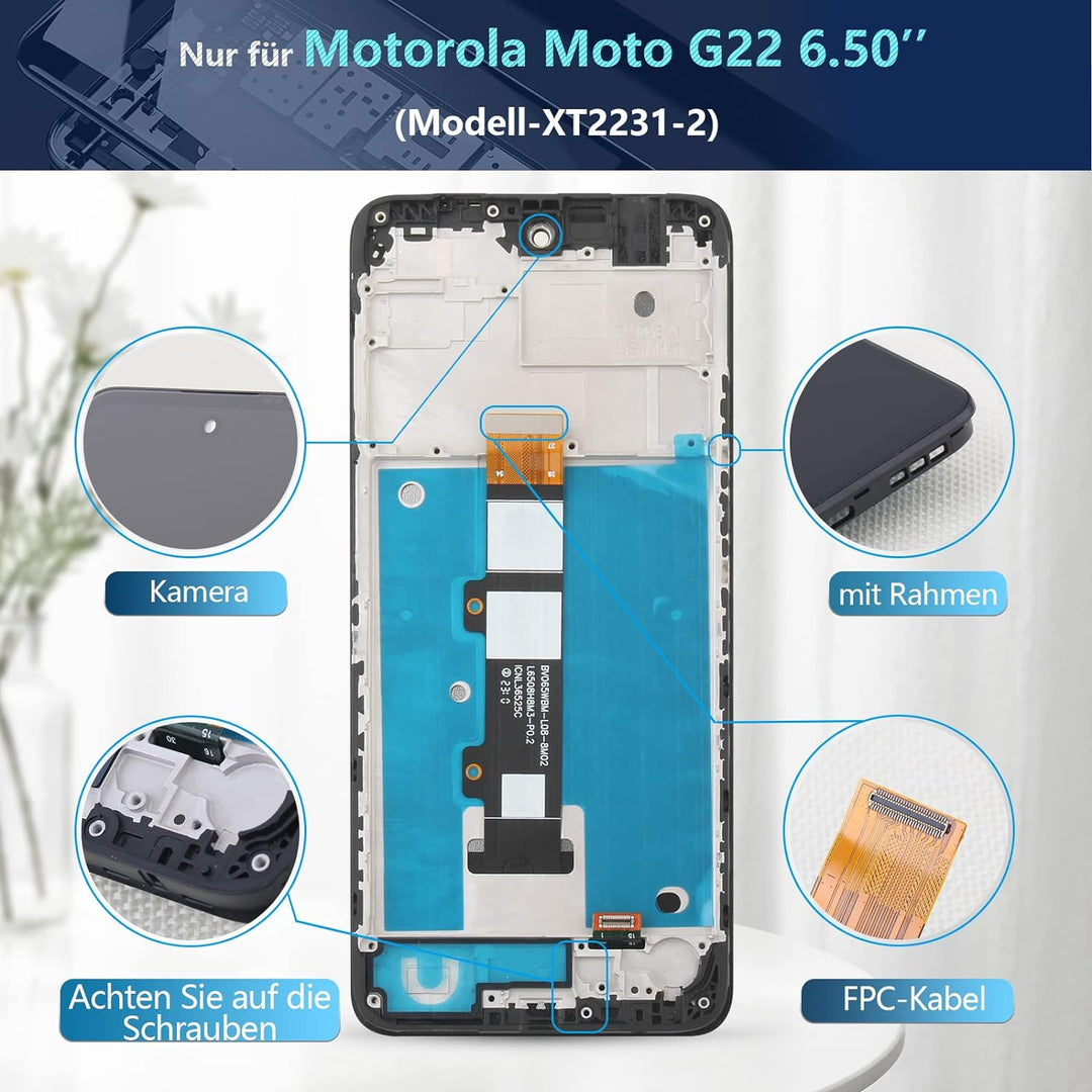 RongZy Kompatibel mit Motorola Moto G22 XT2231-2 Ersatz Bildschirm LCD Display und Touchscreen-Digit