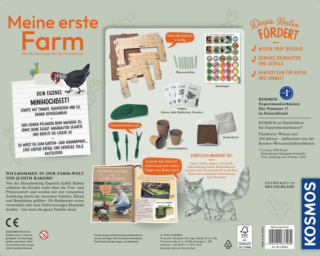 KOSMOS 637262 Meine erste Farm mit Judith Rakers, Minihochbeet für die Fensterbank, Gemüse Pflanzset