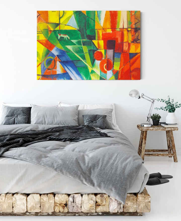 Generisch Franz Marc - Landschaft mit Haus Hund und Rind als Leinwandbild / Grösse: 100x70 cm / Wand
