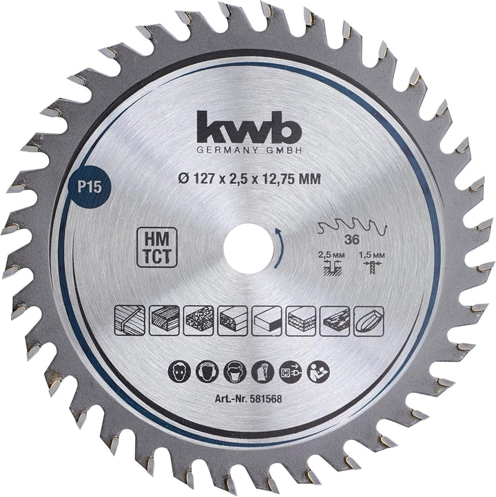 kwb Kreissägeblatt 127 x 12,75 mm, sehr feiner Schnitt, Sägeblatt geeignet für Arbeitsplatten, Holz