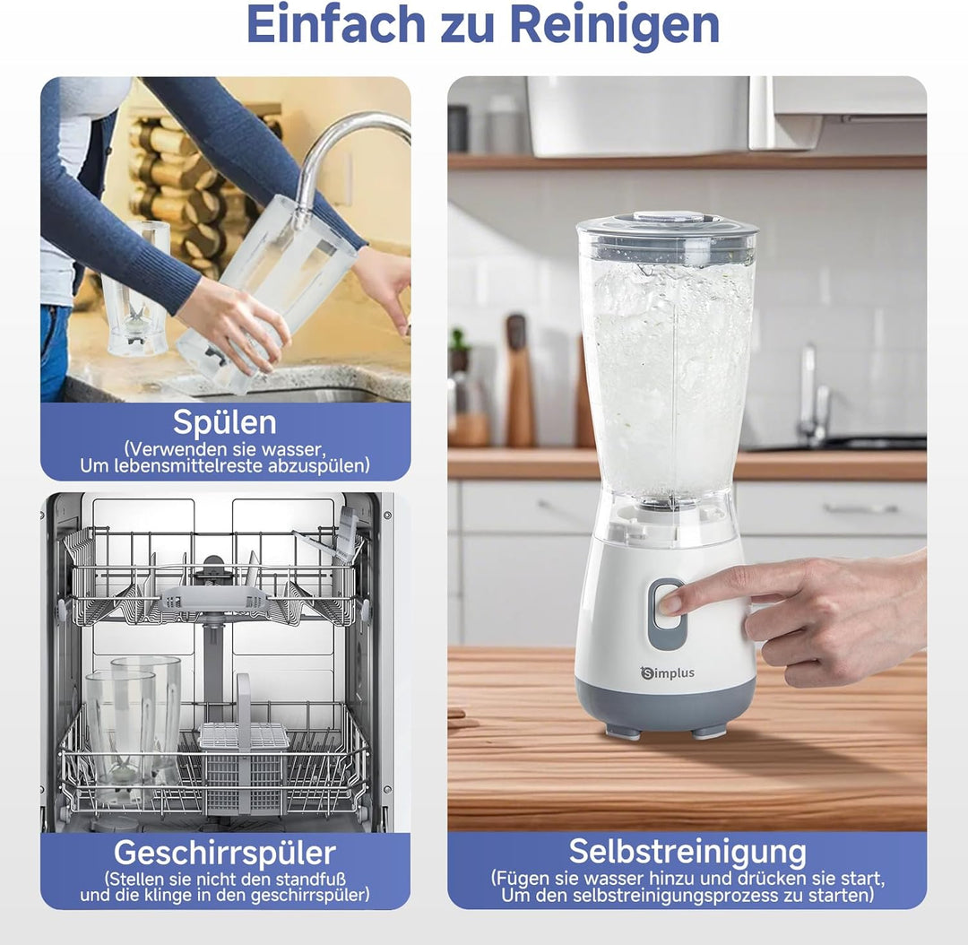 SIMPLUS Standmixer 600 ml, kompakter Smoothie Mixer mit 23000 U/min, 250W Küchenmixer mit 4-fach Ede