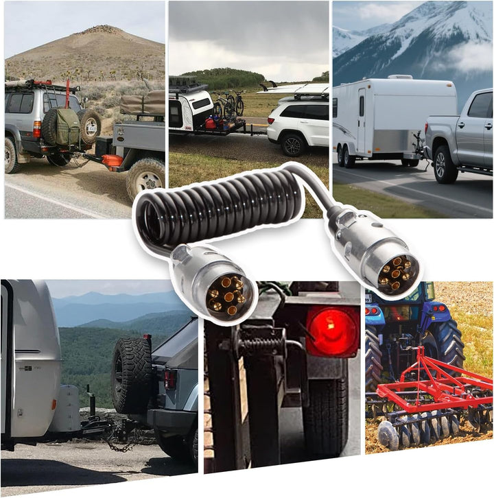 Anhängerkabel 7 Polig Spiralkabel 7 Polig Anhänger Stecker auf Stecker für KFZ Anhänger 2.0 Meter 2,
