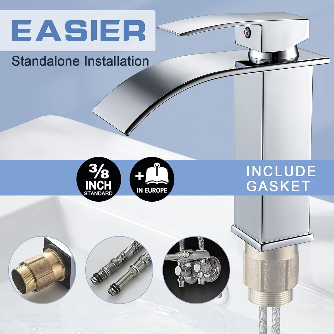 kisimixer Wasserhahn Bad Wasserfall, Waschtischarmatur für Badezimmer, Modern Einhandmischer Armatur