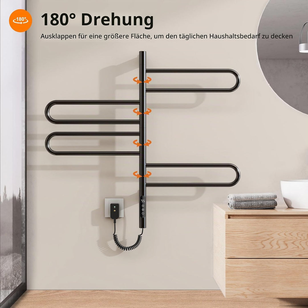 Handtuchheizkörper Elektrisch, 430×780mm, 130W, 180° Drehung Badheizkörper Elektrisch, Schwarz Handt