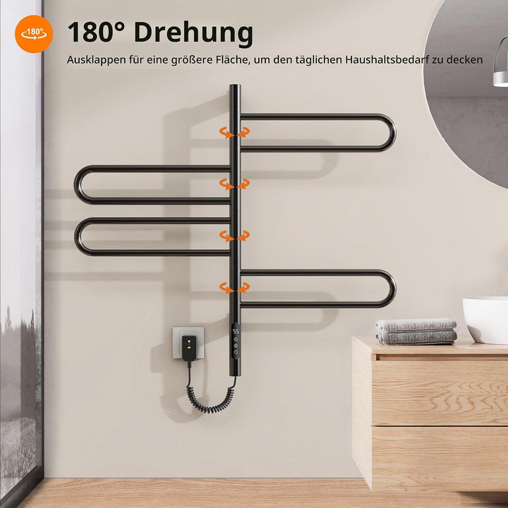 Handtuchheizkörper Elektrisch, 430×780mm, 130W, 180° Drehung Badheizkörper Elektrisch, Schwarz Handt