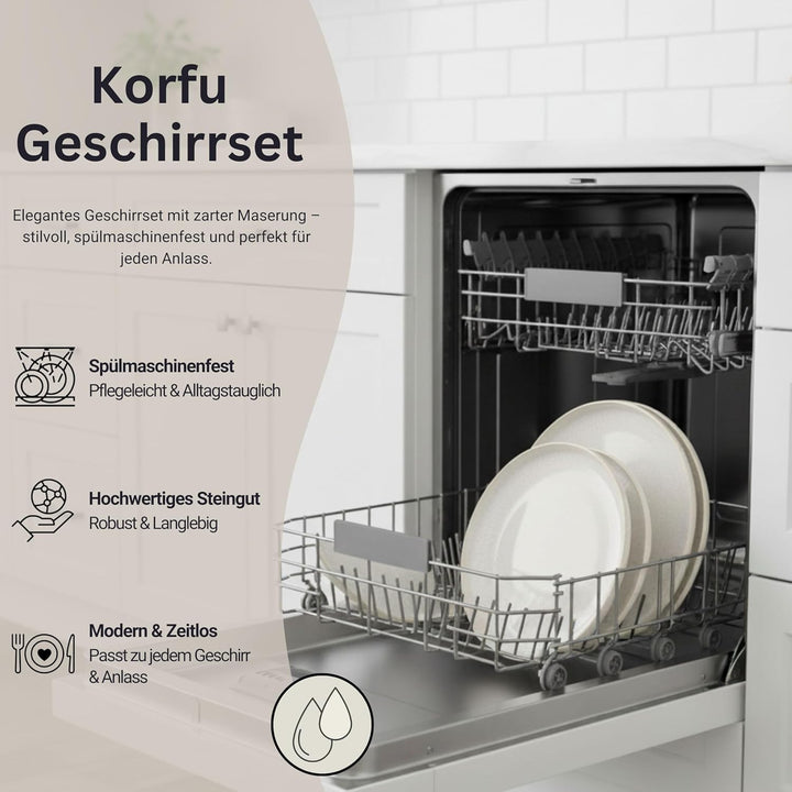 SÄNGER | Geschirrset Korfu 12 tlg, Tafelservice 4 Personen, Steingut Geschirr Handmade, Teller Set i