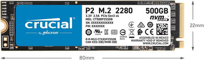 Crucial P2 2TB M.2 PCIe Gen3 NVMe Internes SSD - Bis zu 2400MB/s - CT2000P2SSD8, 2TB