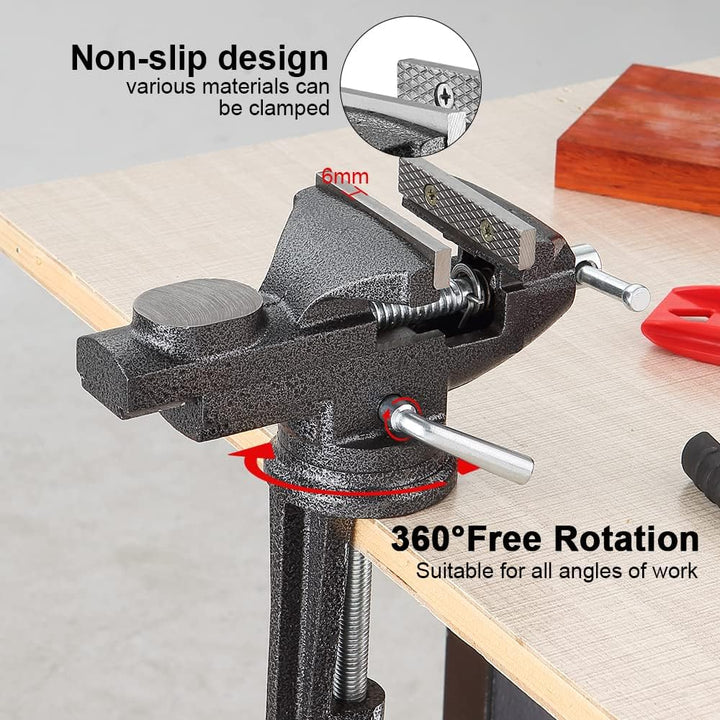 TEENO Schraubstock Drehbar,Breite der Backe 70mm, Schraubstock klemmbar mit 360° Drehbarem Sockel, M
