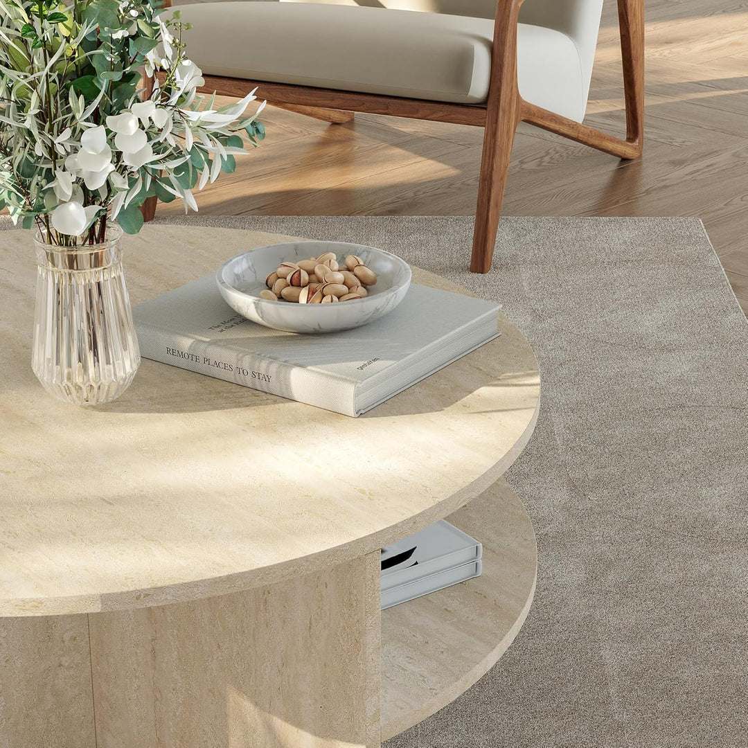 [en.casa] Couchtisch Reykhon Wohnzimmertisch Ø80 x 41 cm Sofatisch mit 2 Ablageflächen Kaffeetisch r