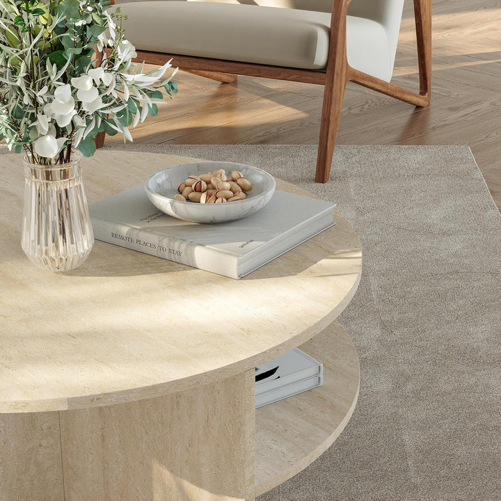 [en.casa] Couchtisch Reykhon Wohnzimmertisch Ø80 x 41 cm Sofatisch mit 2 Ablageflächen Kaffeetisch r