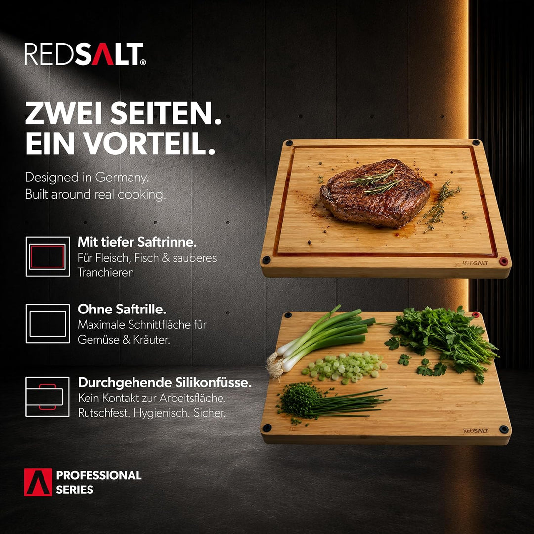 REDSALT® innovatives Bambus Holz Schneidebrett XL 50x36x2,5cm | beidseitig rutschfest antibakteriell
