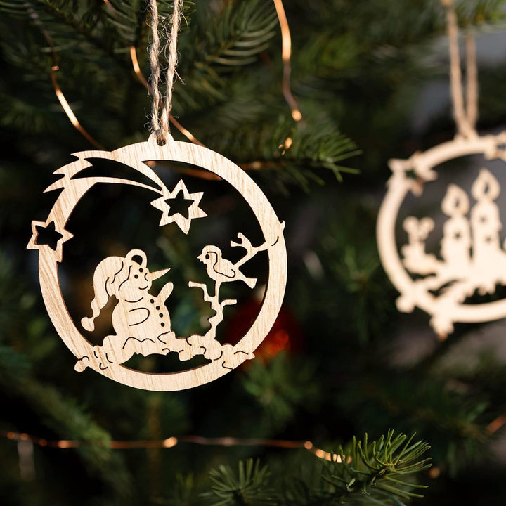 com-four® 12x Tannenbaumschmuck Holz-Anhänger Set - Weihnachtsbaumschmuck zum Dekorieren - Christbau