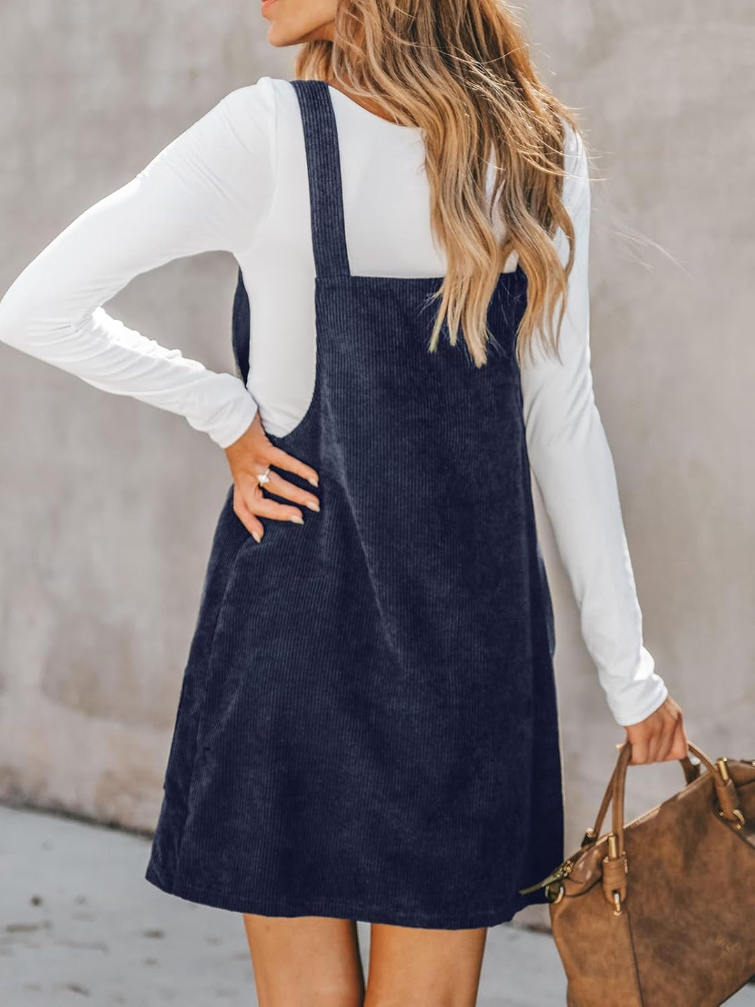CUPSHE Damen Latzrock Quadratischer Ausschnitt Hosenträger Taschen Cord Latzkleid Overallkleid Freiz