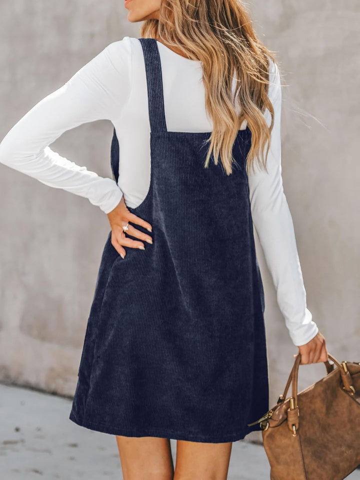 CUPSHE Damen Latzrock Quadratischer Ausschnitt Hosenträger Taschen Cord Latzkleid Overallkleid Freiz