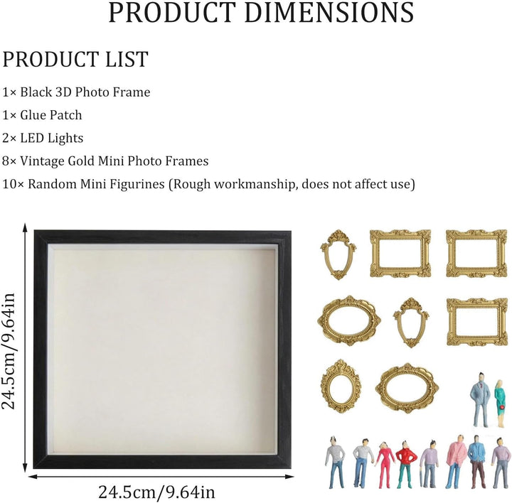DIY Mini Museum Silhouette Box Foto Erinnerungsanzeige Set mit 8 Mini Goldene Rahmen 10 Mini Mensche