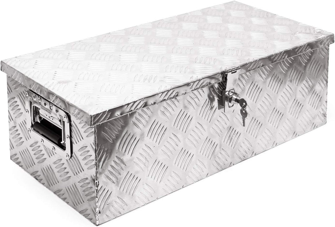 Wiltec Werkzeugbox Alu 76x32x24,5 cm Silberfarbene Transportbox, Werkzeugkiste inkl. Schlüssel, Alub