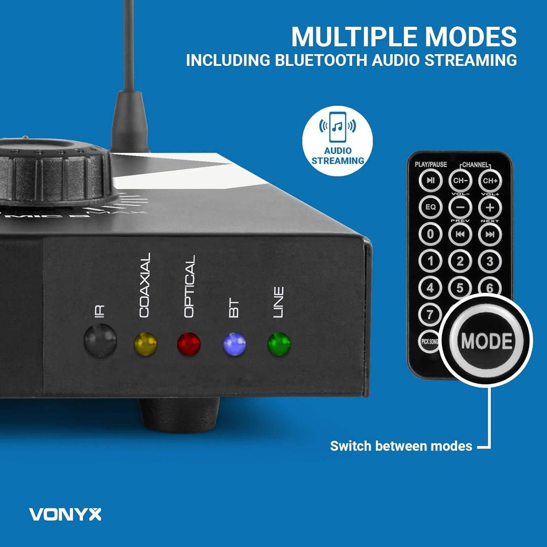 Vonyx AV510 PRO Karaoke Mikrofon Set mit 2X drahtlosen UHF Mikrofonen und Karaoke Mixer, KTV Set, Bl