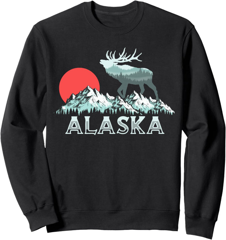 Vintage Alaska Elk Hunter Conservation Retro Graphic Sweatshirt