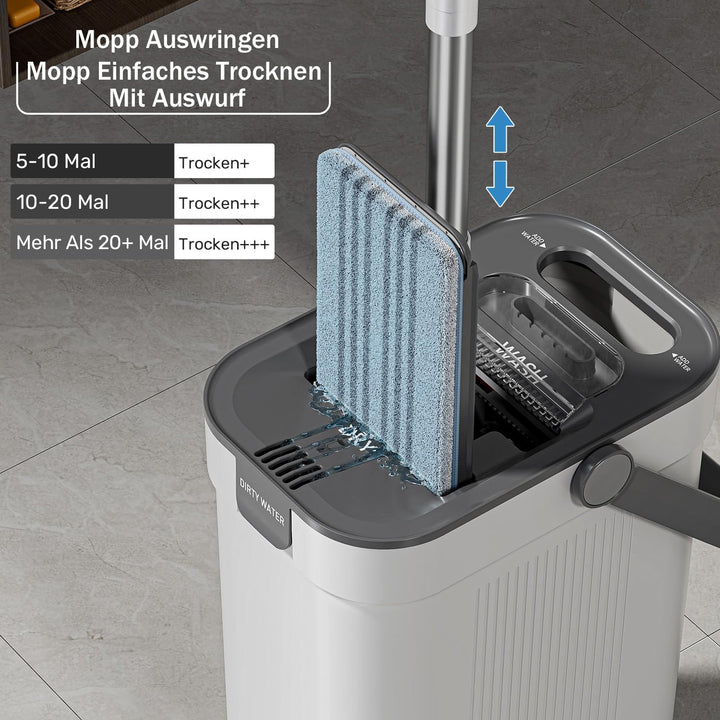 HoMettler wischmopp Set mit Eimer,Mopp mit klarem Wasser auswaschen,100% Trennung von Frisch und Sch