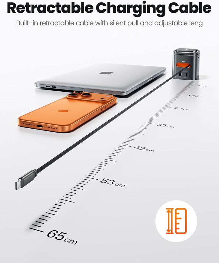 toocki USB C Ladegerät, 6Port GaN Ladestation mit Schnell Einziehbares Ladekabel und Mag.Safe Ladege
