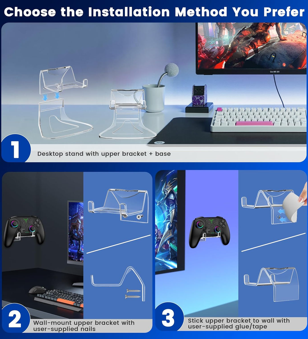 PC Controller mit Halter, Controller PC Wireless mit Hall Joystick Trigger, Kein Drift und Dead Zone