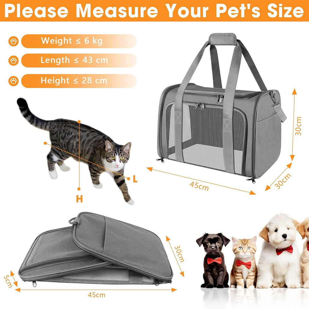 Transporttasche Katze und Hund, 45x30x30 cm Transportbox Katze, Katzentransporttasche Faltbar und At