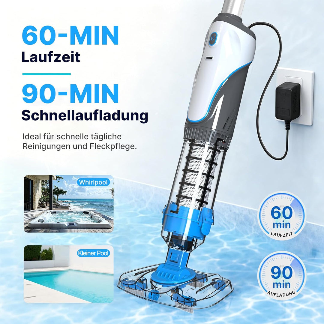 Neuheit 2026 Poolsauger Akku, Pool Staubsauger Handsauger Kabellos, Doppelte Filtration Pool Bodens