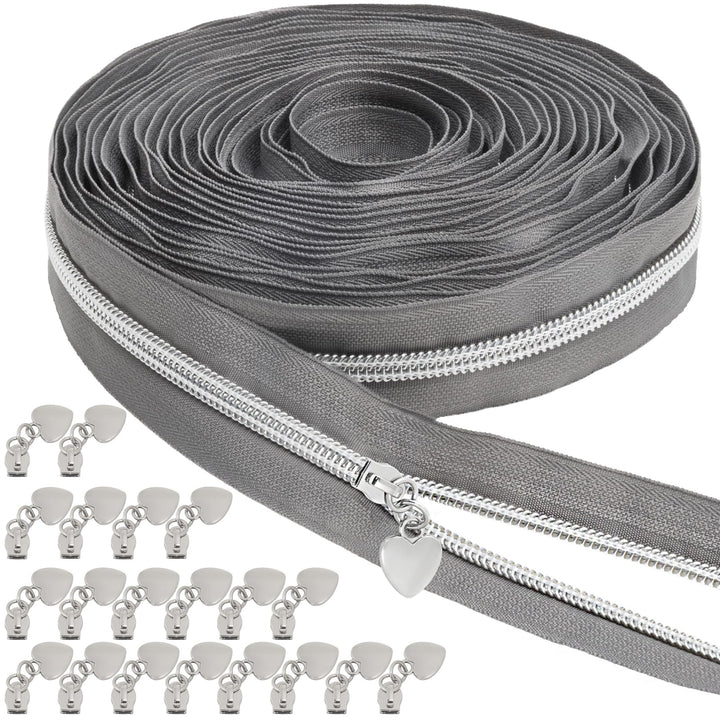 VOKABY 9m #5 Endlosreissverschluss mit Zipper 6mm,Reissverschluss mit 20 Metall-Reissverschlussanhän