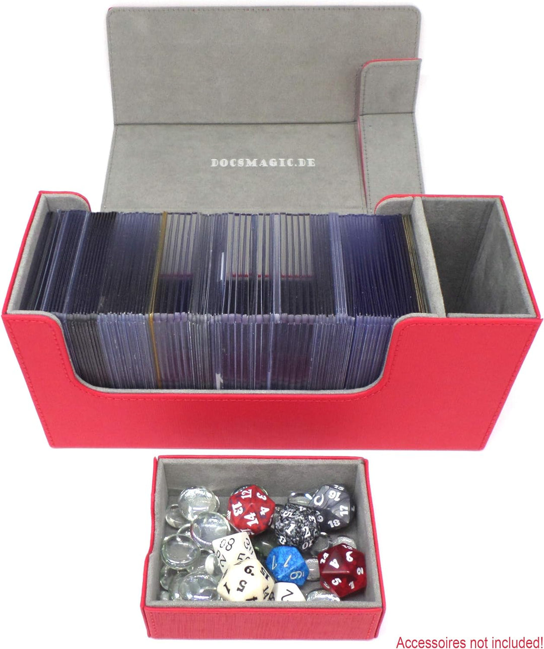 docsmagic.de Premium Magnetic Tray Long Box Red Small + 2 Flip Boxes - Rot Small + 2 Flip Boxes Rot,