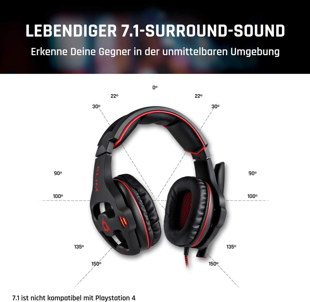KLIM Mantis Gaming Headset - NEU 2023 - USB - Headset mit Mikrofon für PC, PS4, PS5, Nintendo Switch