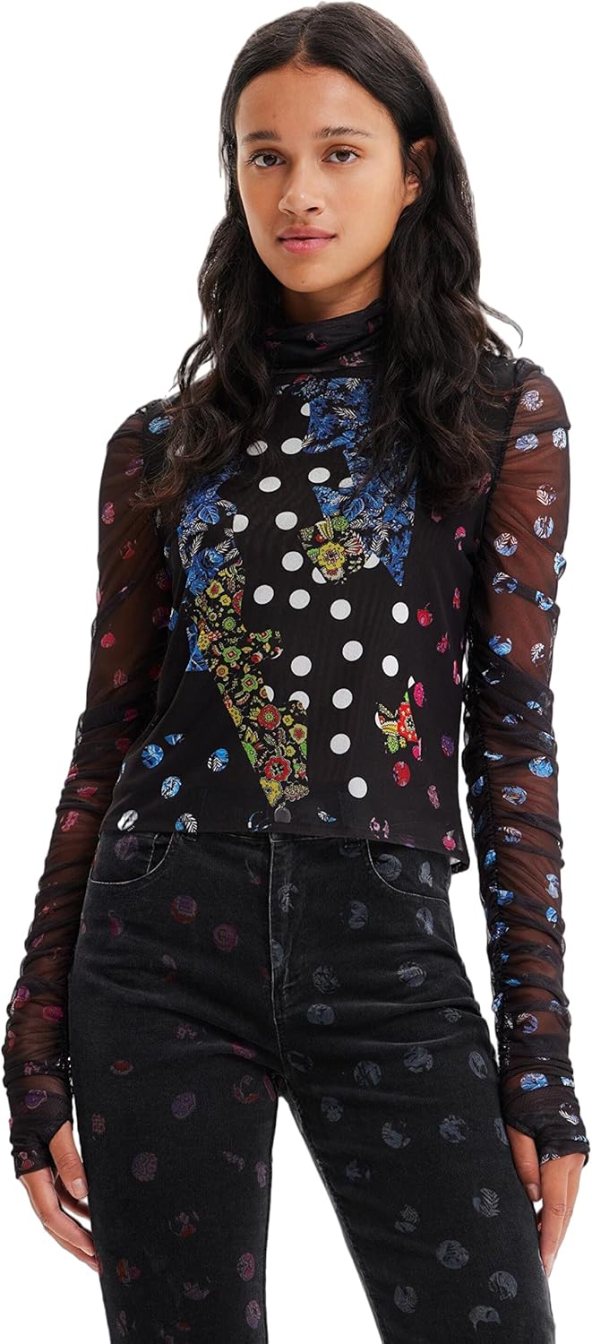 Desigual Damen T-Shirt Long Sleeve T-Shirt XS Schwarz, XS Schwarz