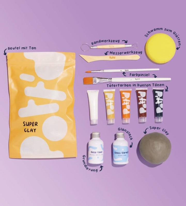 Pott'd Mini-Töpfer-Sets | Lufttrocknendes Töpferset für Erwachsene | Mit Farben, Töpferwerkzeugen un