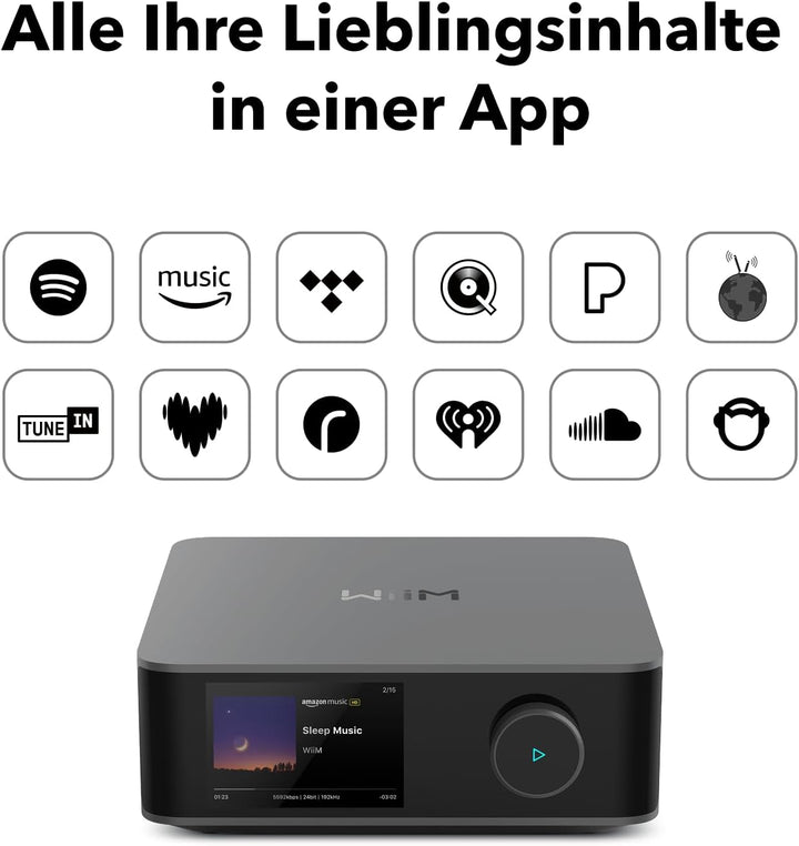 WiiM Amp Ultra mit Voice Remote 2 | 100W Streaming-Verstärker mit ESS ES9039Q2M DAC & Dual TI TPA325