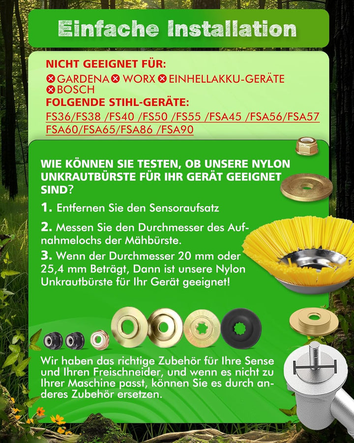 LADAMI Unkrautbürste Wildkrautbürste 200 mm x 25,4 mm, Nylon-Borsten, Nylonbürste,für Rasentrimmer,