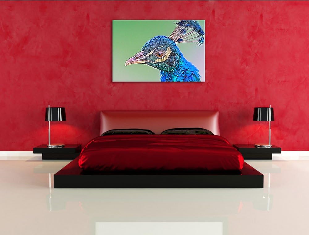 schöner farbenfroher Pfau Deluxe Format: 100x70 cm auf Leinwand, XXL riesige Bilder fertig gerahmt m