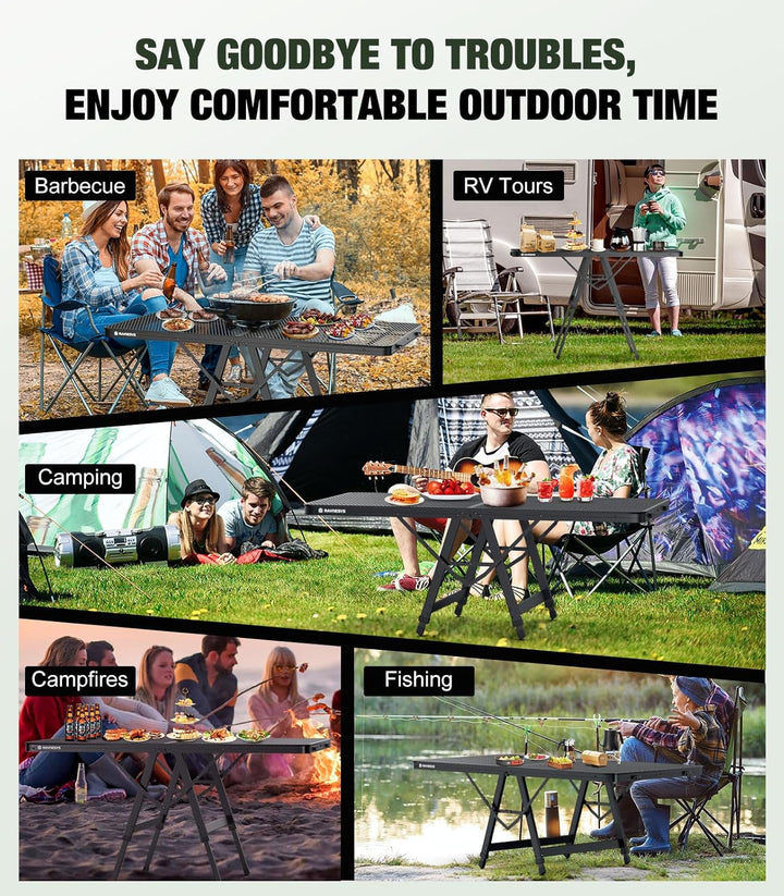 Raynesys Klappbarer Grilltisch mit Mesh-Tischplatte, Höhenverstellbarer Faltbarer Campingtisch aus M