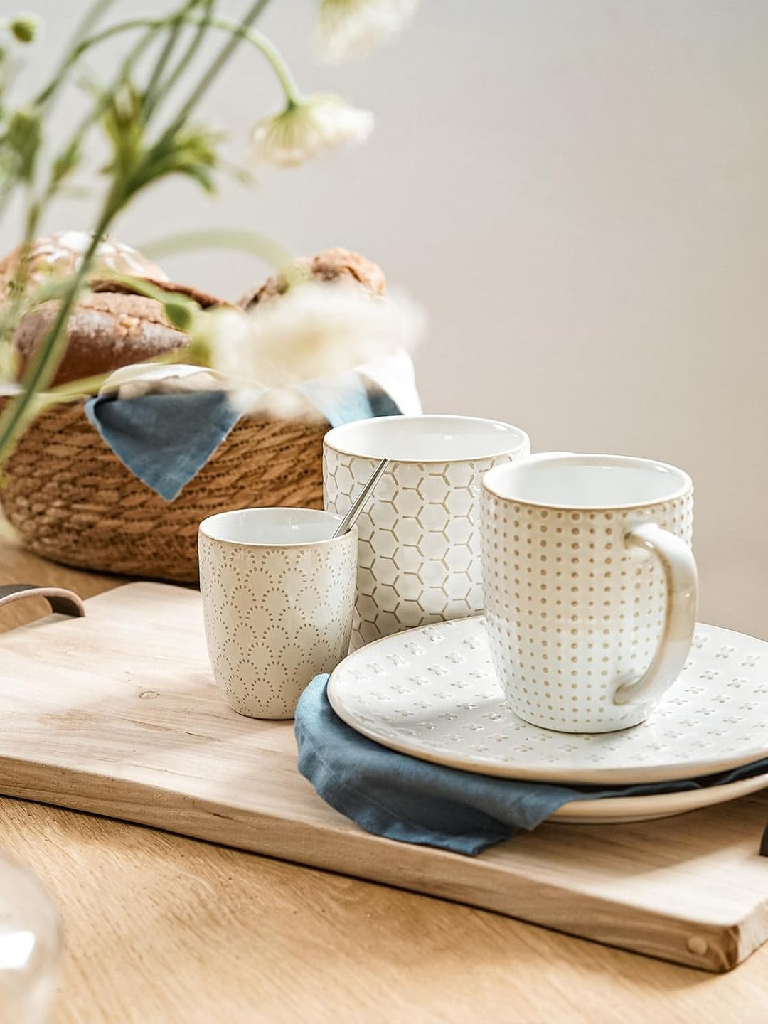 LE TAUCI Kaffeetassen Set, 473 ml, Keramiktassen Kaffeebecher, Prägetassen Grosse Tassen für Latte,