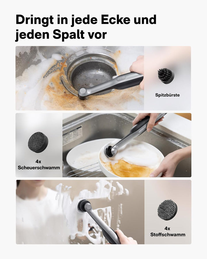 HOTO Wand™ Elektrische Reinigungsbürste, USB-C Kabellose Fugenbürste mit 12 Reinigungsköpfen, IPX7 B