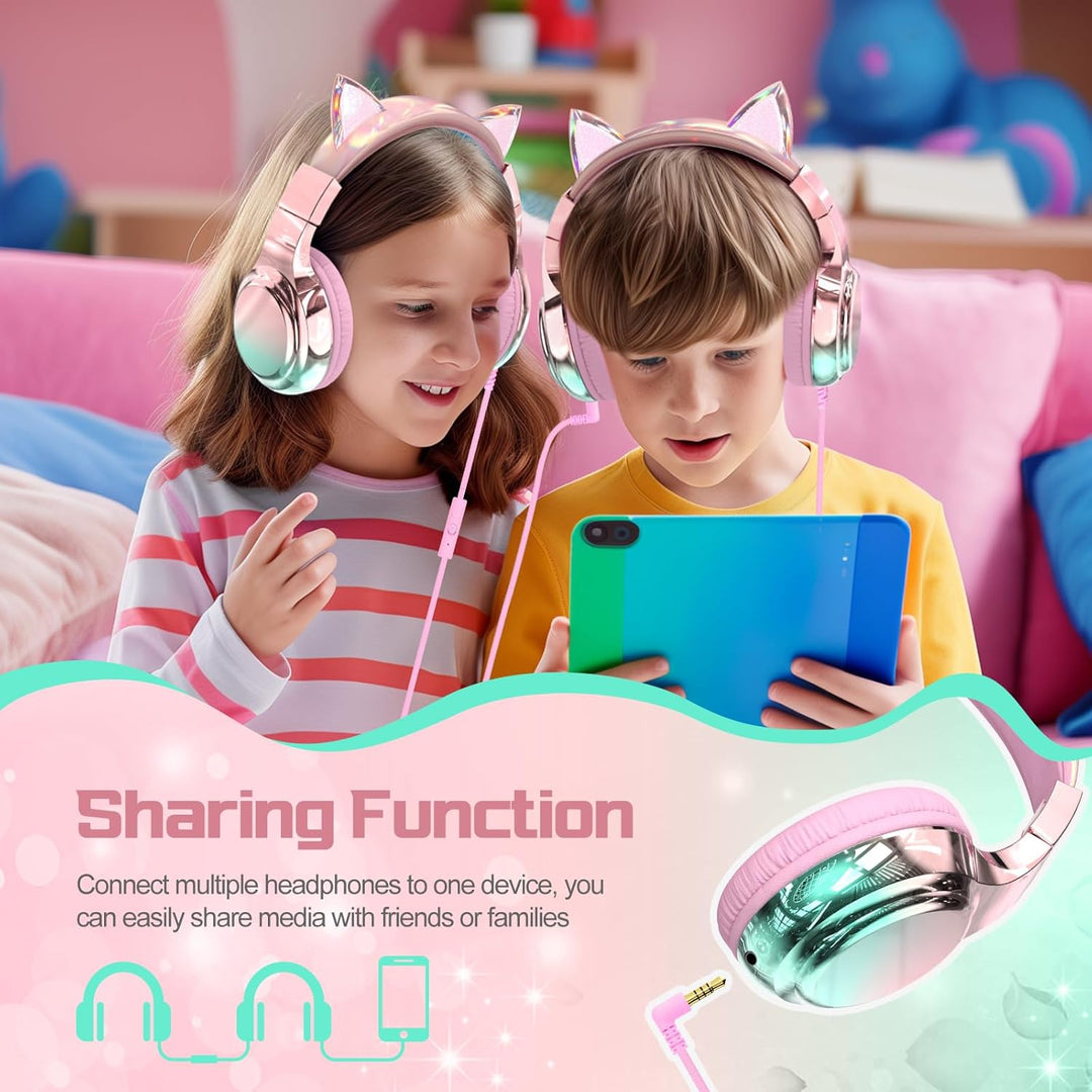 JYPS Kinder Kopfhörer, Kopfhörer Kinder mit Kabel, 85/94dB Lautstärkenbegrenzer, Audio-Sharing, Falt