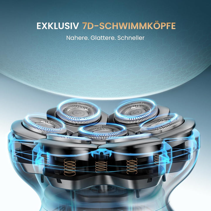 7D PRO Glatzen Rasierer Herren,MAXGROOM IPX6 Wasserdicht Kopfrasierer Glatze mit Magnetische Schwebe