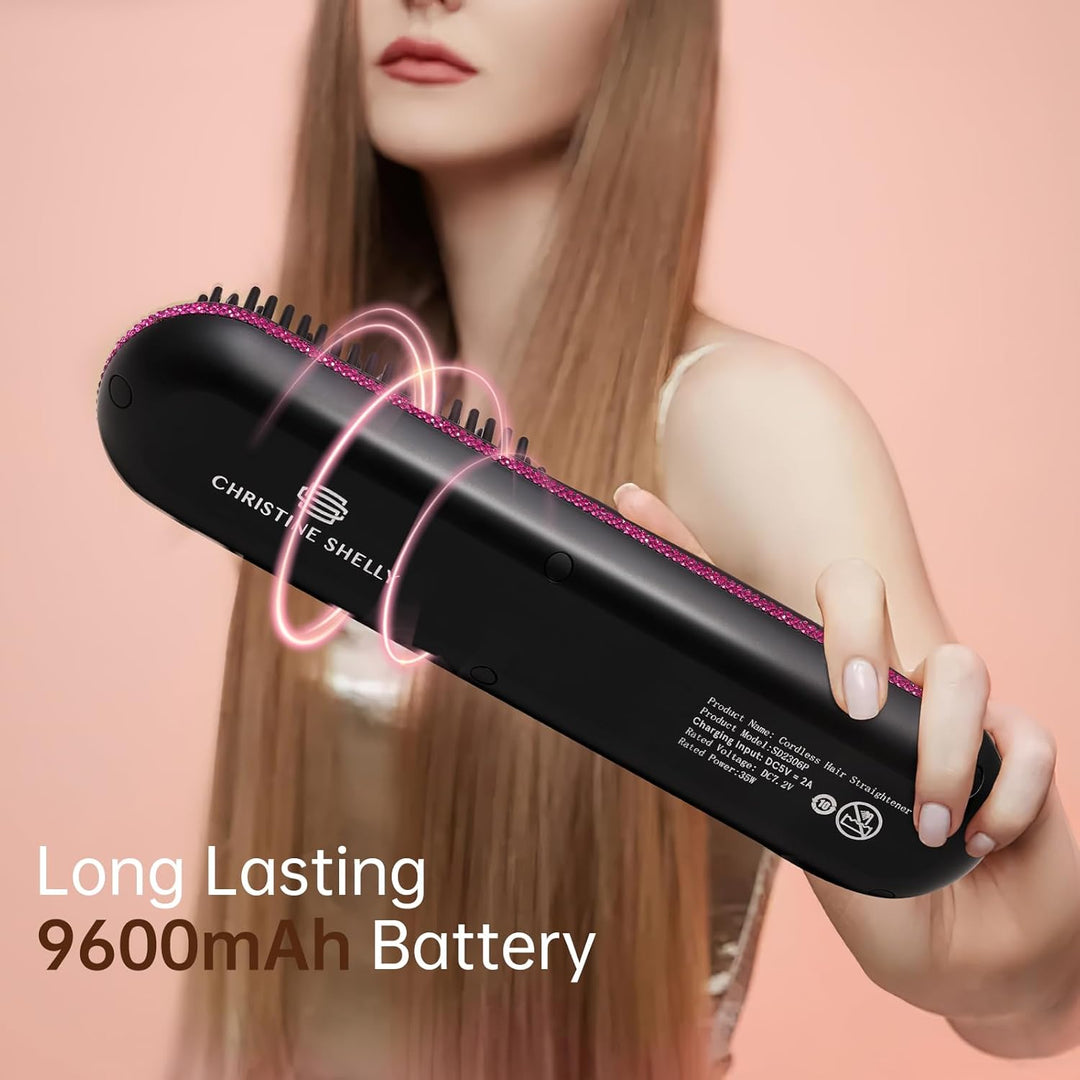 Glättbürste Kabellos 9600mAh, 9 Wärmestufen(140–230°C) CHaarglätter Bürste mit Millionen Negative Io