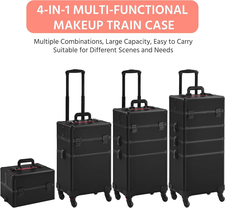 Yaheetech Alu Make-up Koffer Trolley 4-in-1 Kosmetikkoffer Beauty Case Transportkoffer 34 x 25,5 x 8