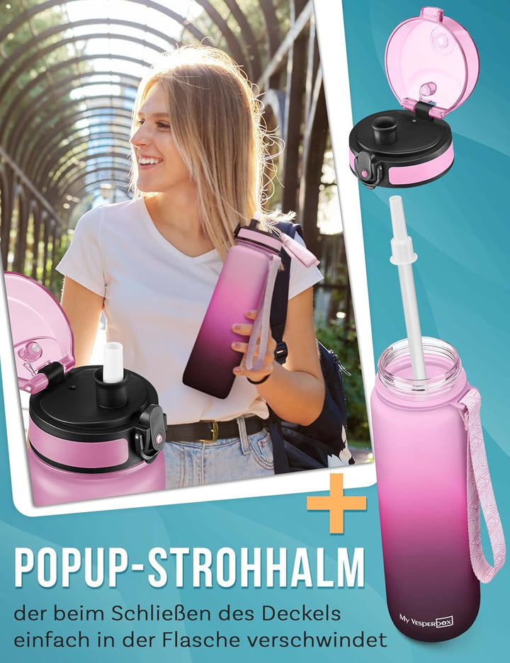 My Vesperbox – Minny - Kinder Trinkflasche auslaufsicher – 750ml – mit Strohhalm oder Sieb - BPA fre
