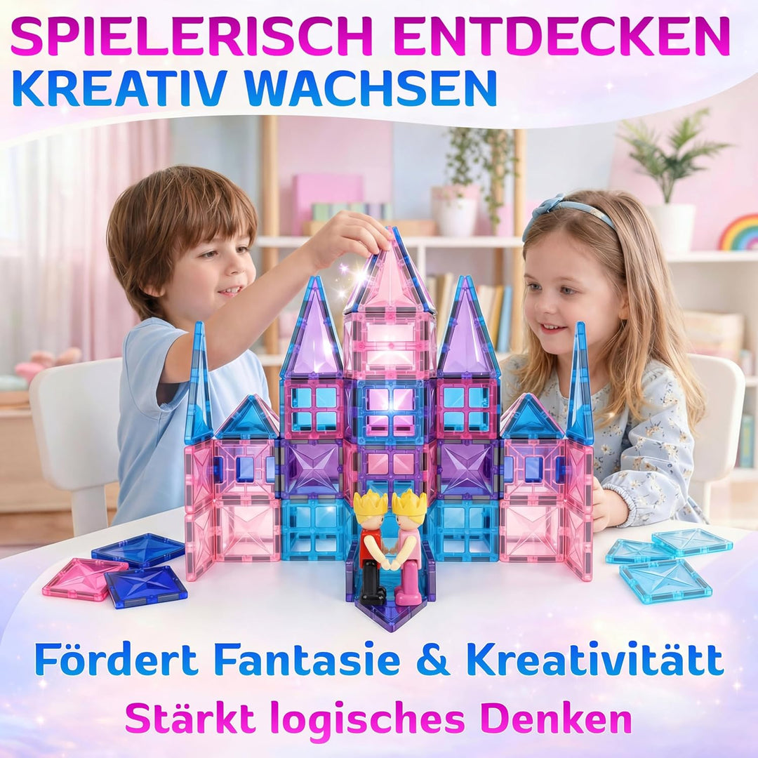 Magnetische Bausteine 116 Teile inkl. 2 Autos, Montessori Sensorik Spielzeug ab 3 Jahre, Magnetbaust