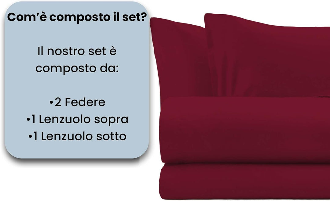 Italian Bed Linen Max Color Bettwäsche-Set, Bordeaux, Doppelte, Bordeaux